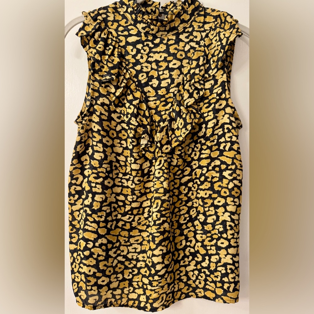 Brown and Black Animal Print Sleeveless Top with Ruffles